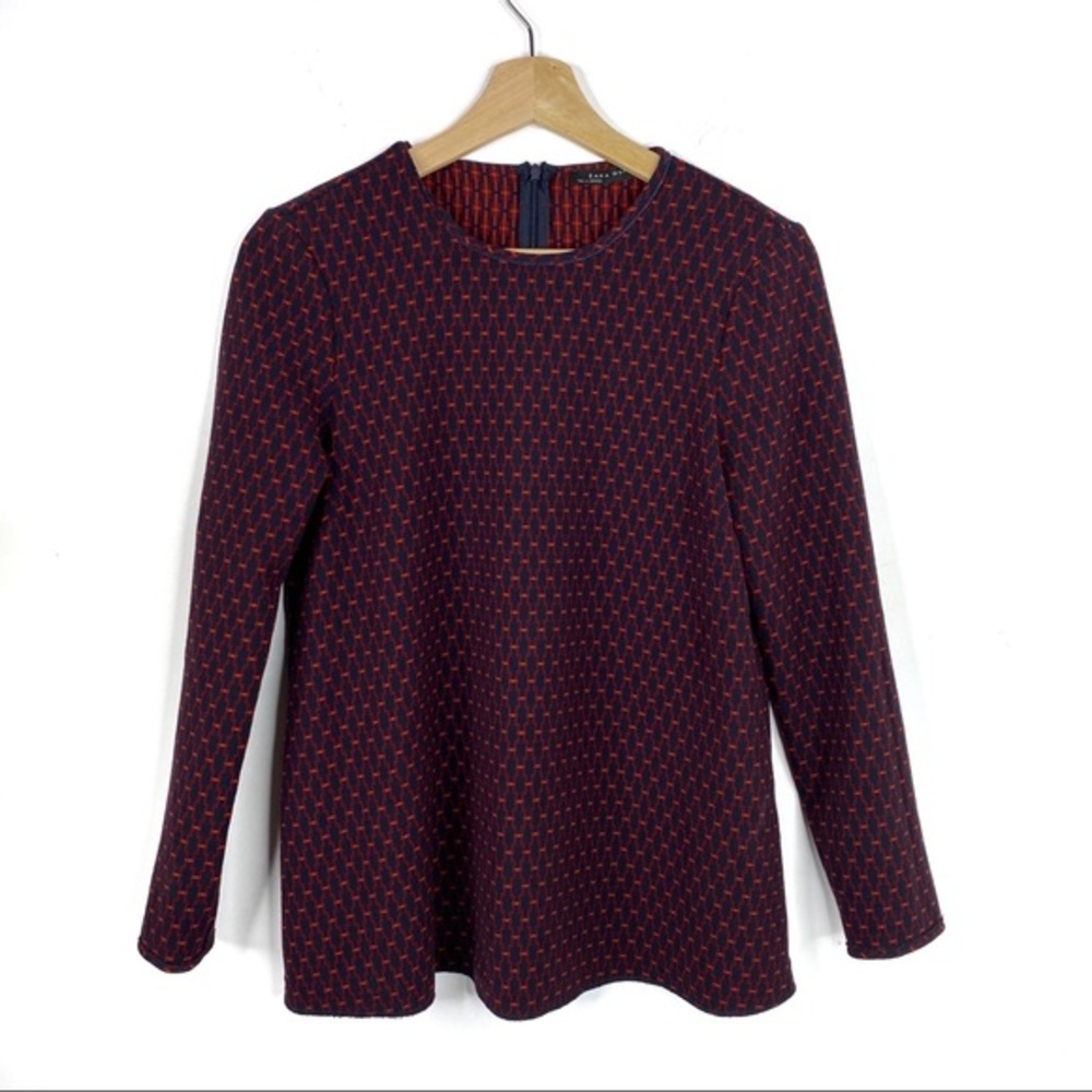 Zara Woman Long Sleeve Jacquard Baby Doll Top